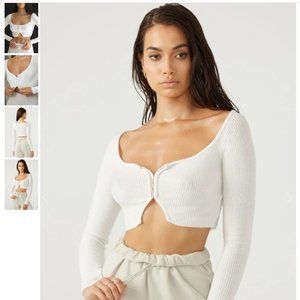 Joah Brown white hook & eye cardigan crop - S NWT